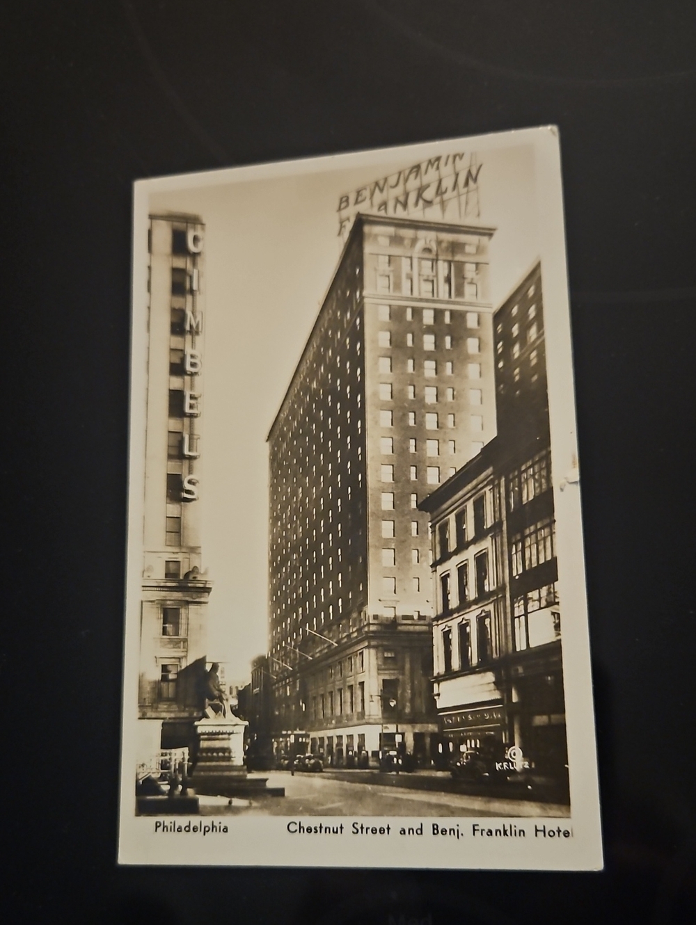 Benjamin Franklin Hotel Real Photo Postcard, 1930's